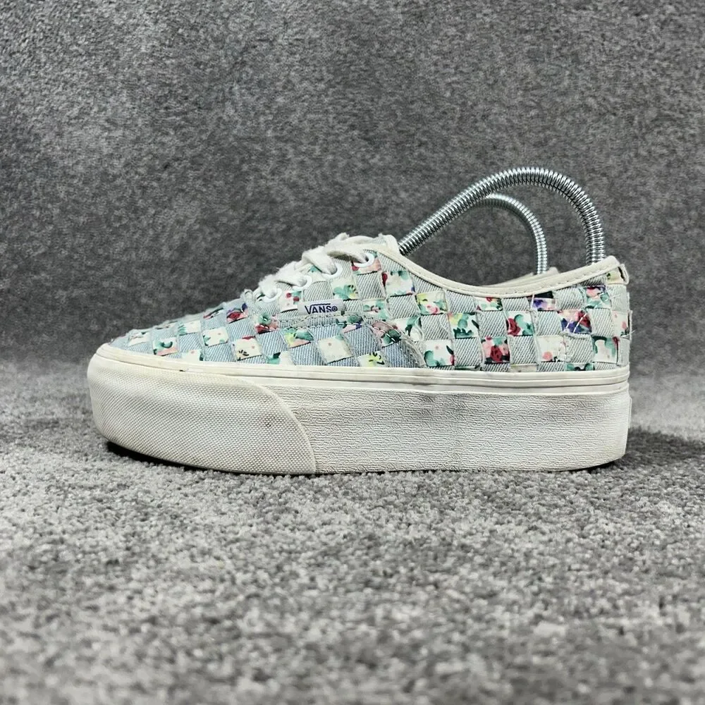 Vans Authentic Woven Stackform Women’s Size 7.5 Floral Denim Platform Shoes Used